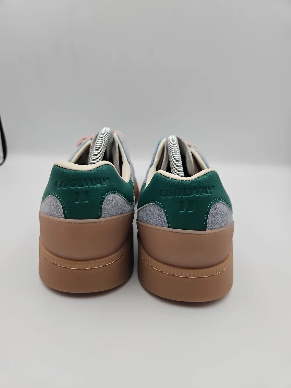 Coolway Light Blue Suede Sneakers with Cream Stripes and Pink Laces
